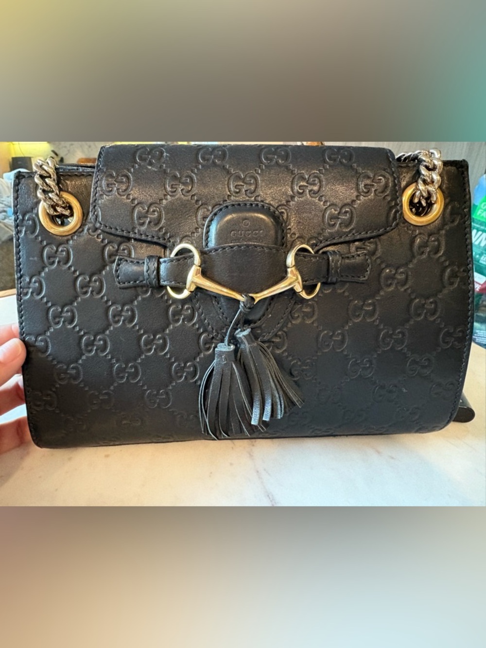 GUCCI BLACK GUCCISSIMA EMILY SMALL CHAIN SHOULDER BAG - Picture 2 of 13